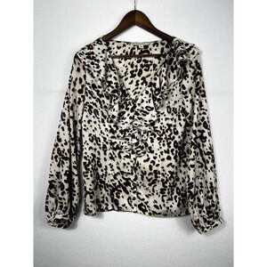 Boston Proper Size 4 Animal Print Blouse Button Front Ruffle‎